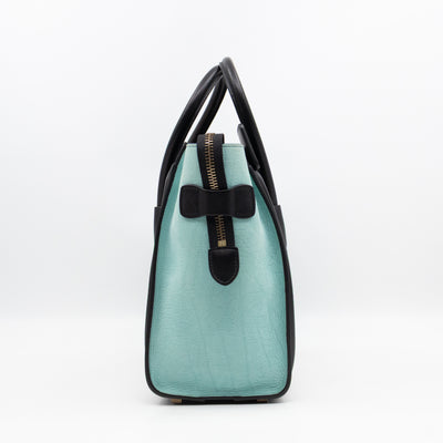 Micro Luggage Black & Mint Blue & Beige Leather