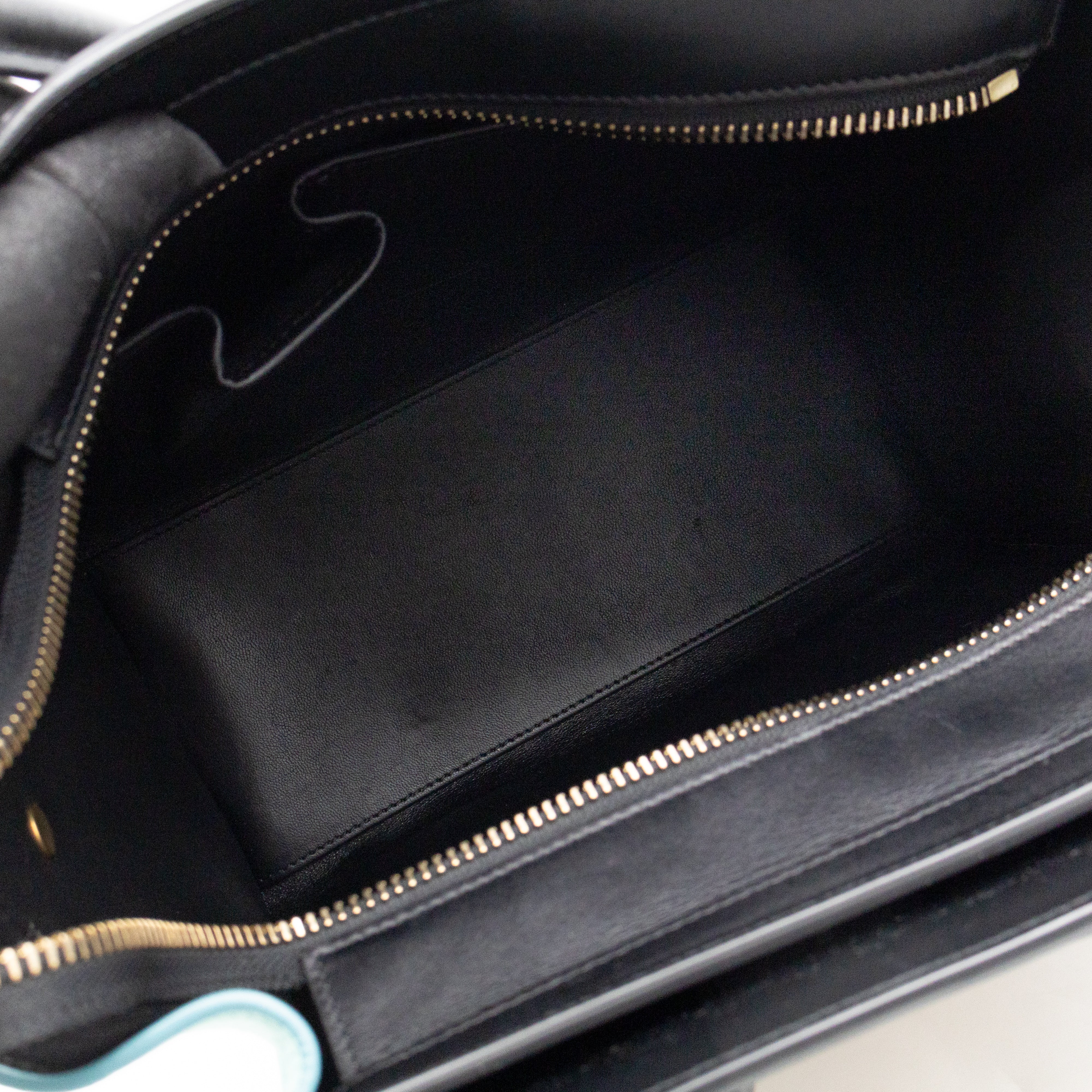Micro Luggage Black & Mint Blue & Beige Leather