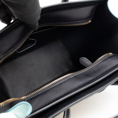 Micro Luggage Black & Mint Blue & Beige Leather