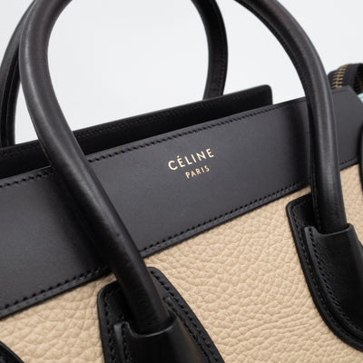 Micro Luggage Black & Mint Blue & Beige Leather