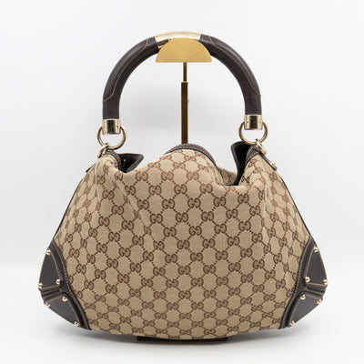 Indy Top Handle Tassels GG Supreme Canvas Brown Leather