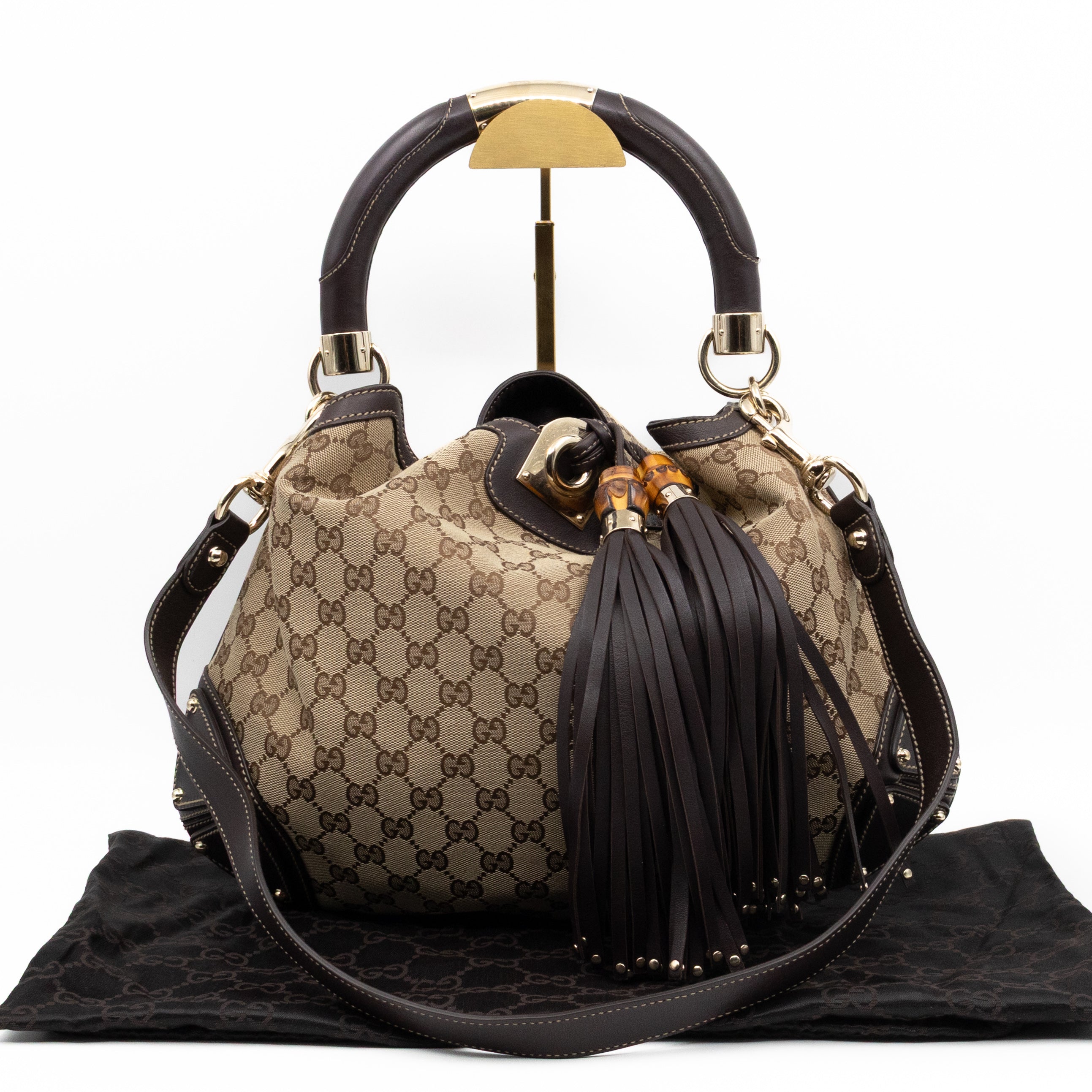 Indy Top Handle Tassels GG Supreme Canvas Brown Leather