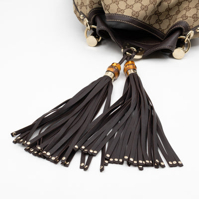 Indy Top Handle Tassels GG Supreme Canvas Brown Leather