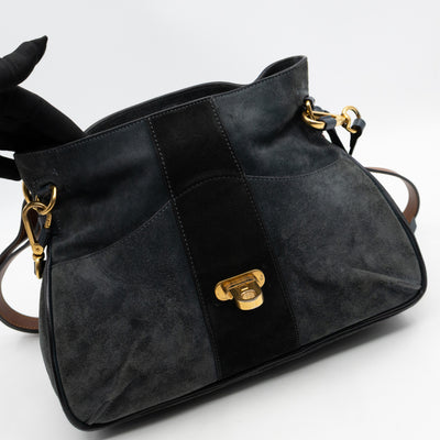 Lexa Medium Shoulder Bag Blue Suede Leather