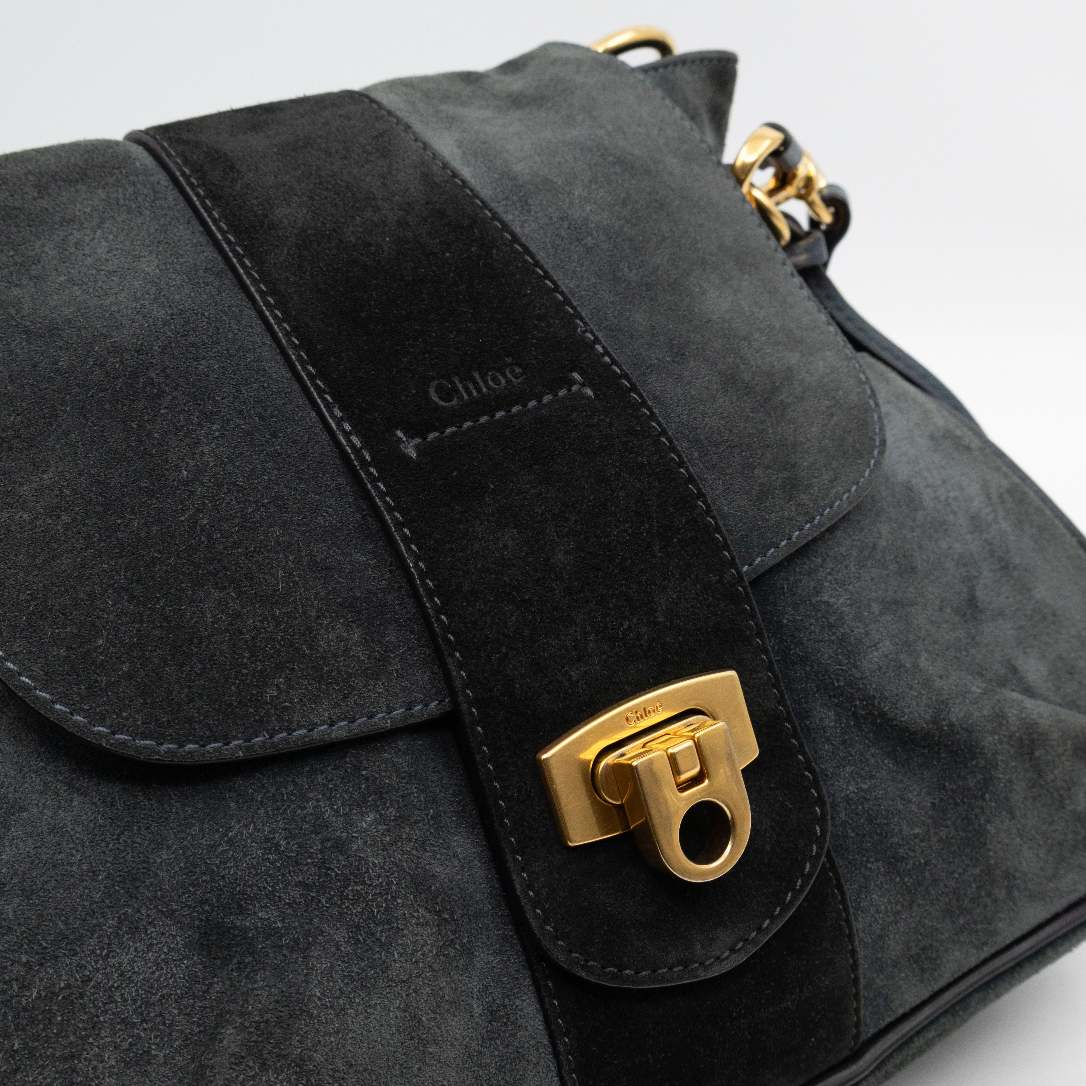 Lexa Medium Shoulder Bag Blue Suede Leather