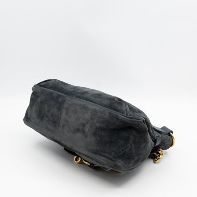 Lexa Medium Shoulder Bag Blue Suede Leather