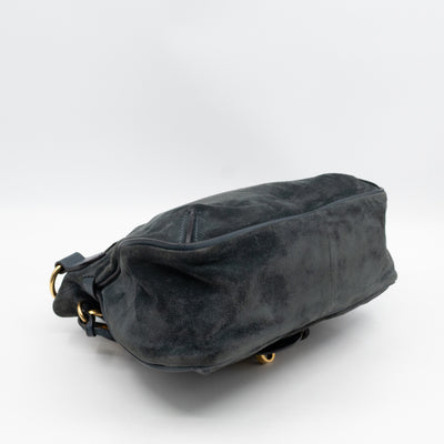 Lexa Medium Shoulder Bag Blue Suede Leather