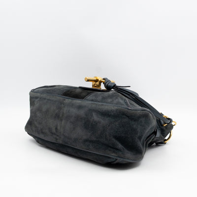 Lexa Medium Shoulder Bag Blue Suede Leather
