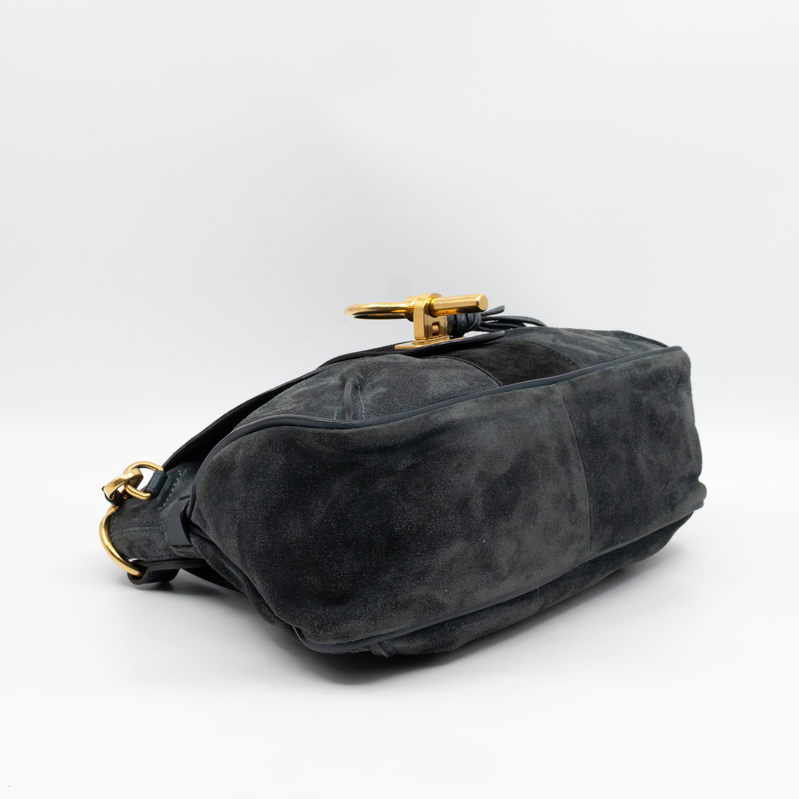 Lexa Medium Shoulder Bag Blue Suede Leather