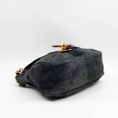 Lexa Medium Shoulder Bag Blue Suede Leather