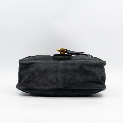 Lexa Medium Shoulder Bag Blue Suede Leather