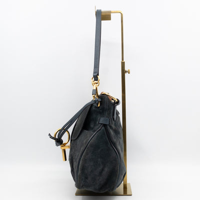 Lexa Medium Shoulder Bag Blue Suede Leather