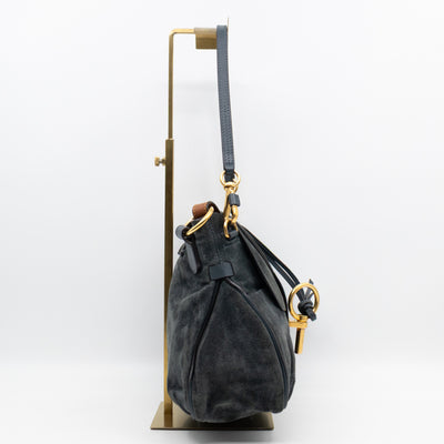 Lexa Medium Shoulder Bag Blue Suede Leather