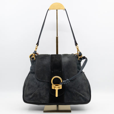 Lexa Medium Shoulder Bag Blue Suede Leather