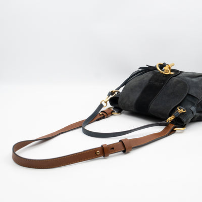 Lexa Medium Shoulder Bag Blue Suede Leather