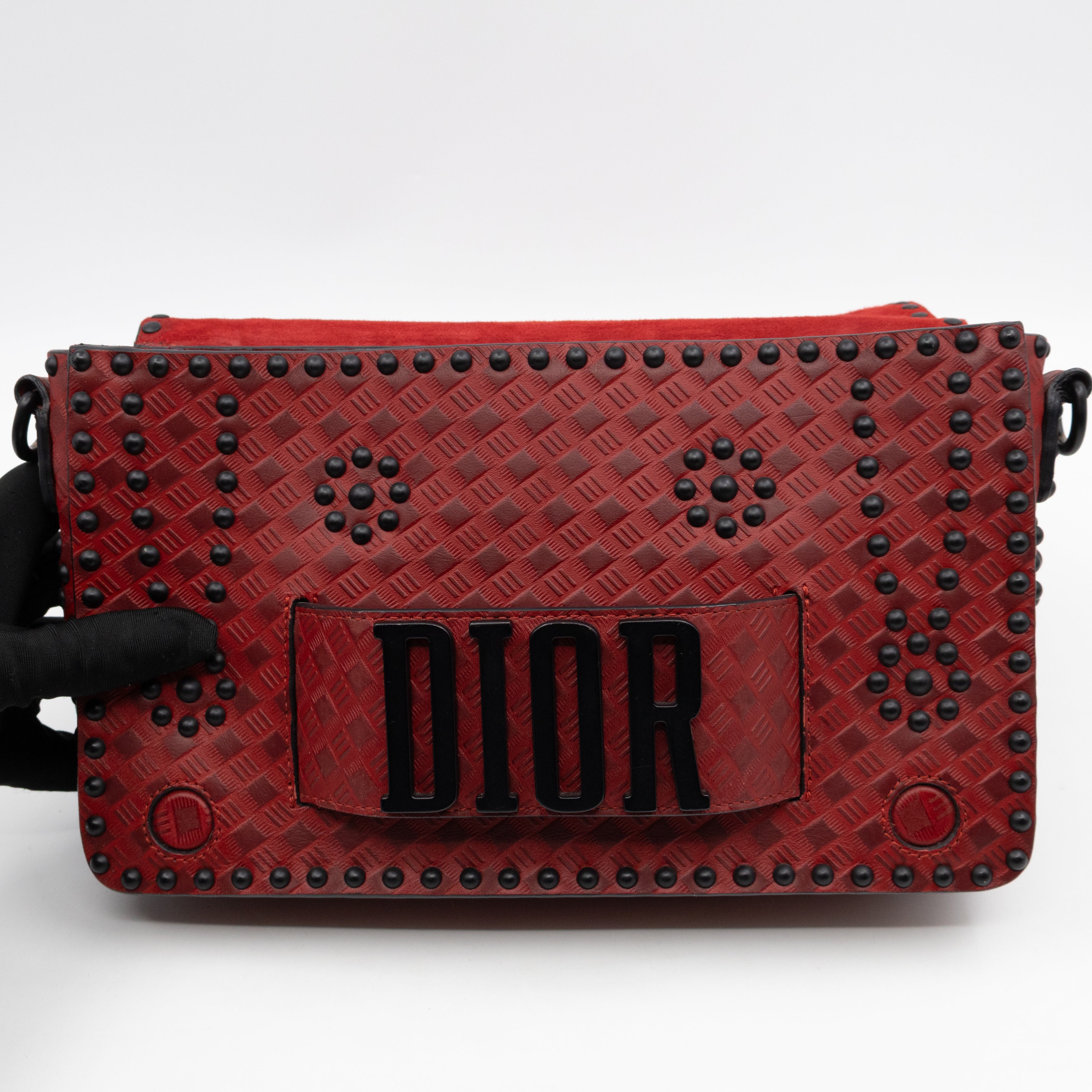 Dio(R)evolution Flap Bag Studded Red Leather