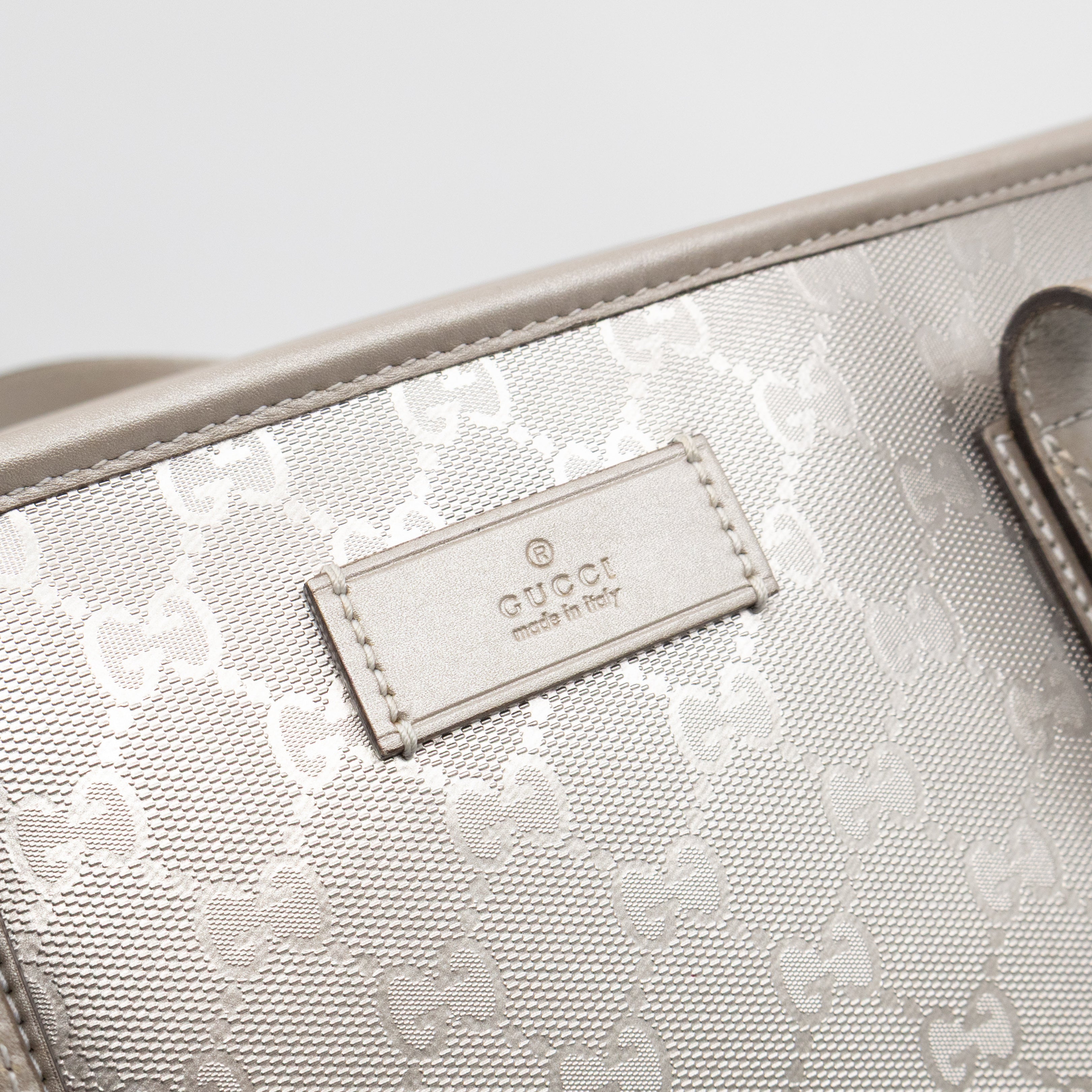 GG Imprime Tote Silver Metallic Coated Canvas