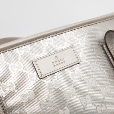 GG Imprime Tote Silver Metallic Coated Canvas