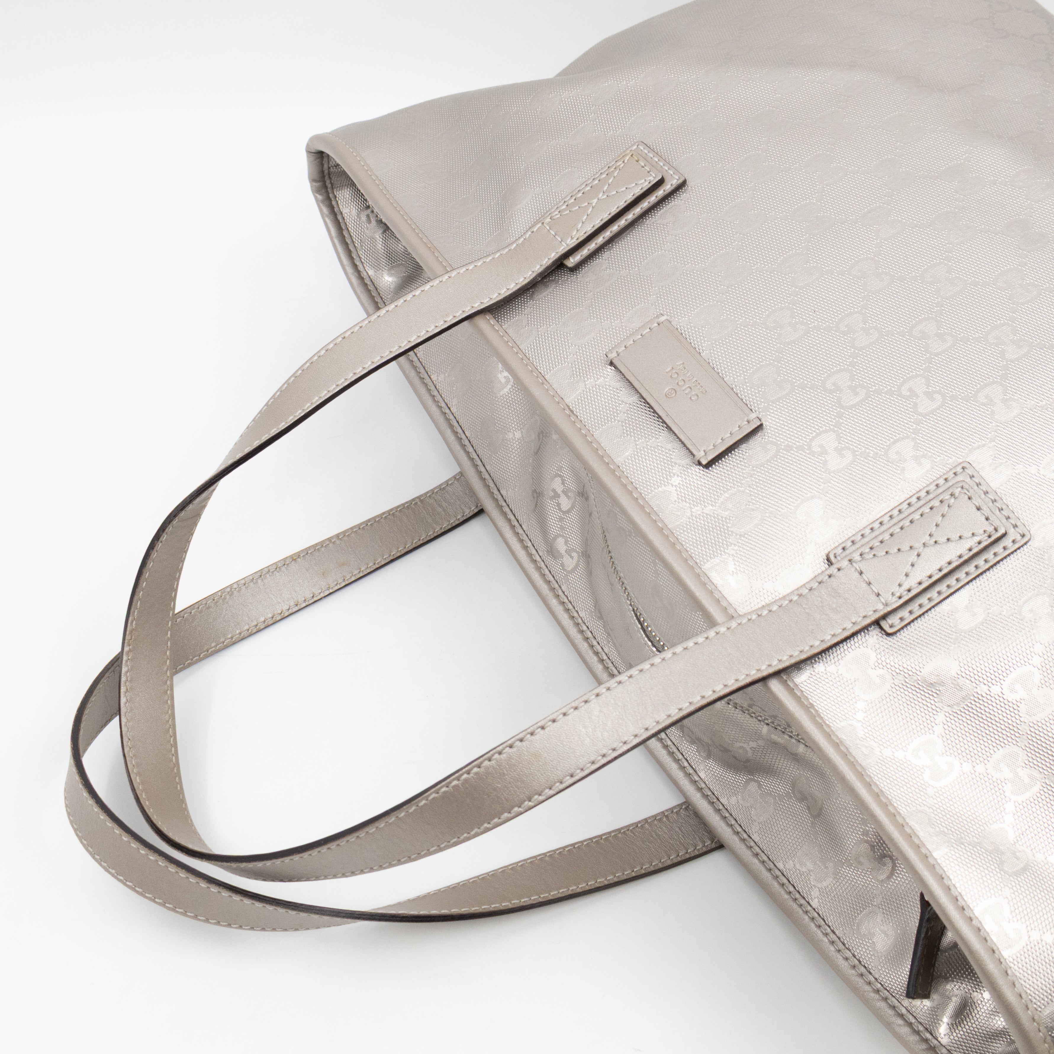 GG Imprime Tote Silver Metallic Coated Canvas