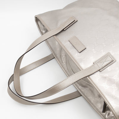 GG Imprime Tote Silver Metallic Coated Canvas