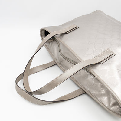 GG Imprime Tote Silver Metallic Coated Canvas