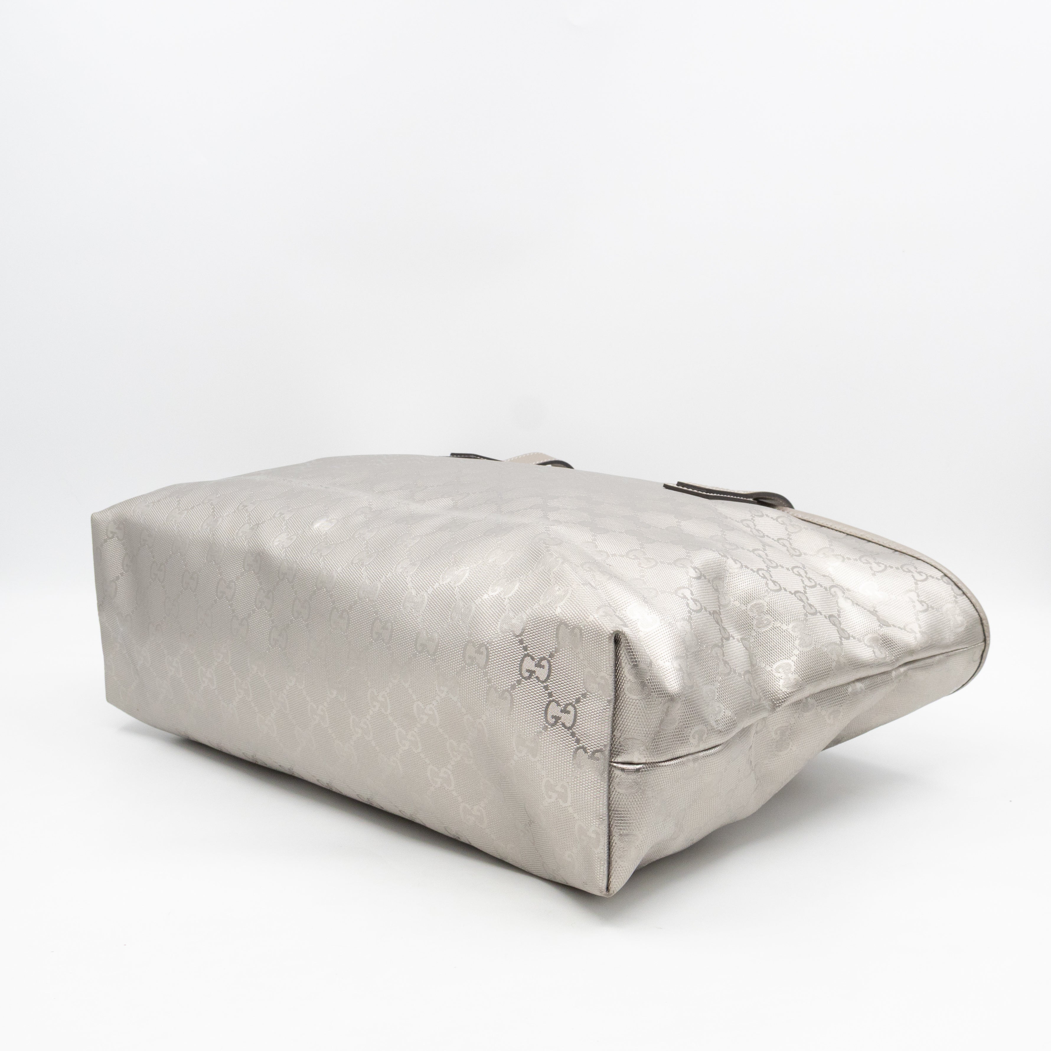 GG Imprime Tote Silver Metallic Coated Canvas