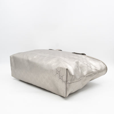 GG Imprime Tote Silver Metallic Coated Canvas
