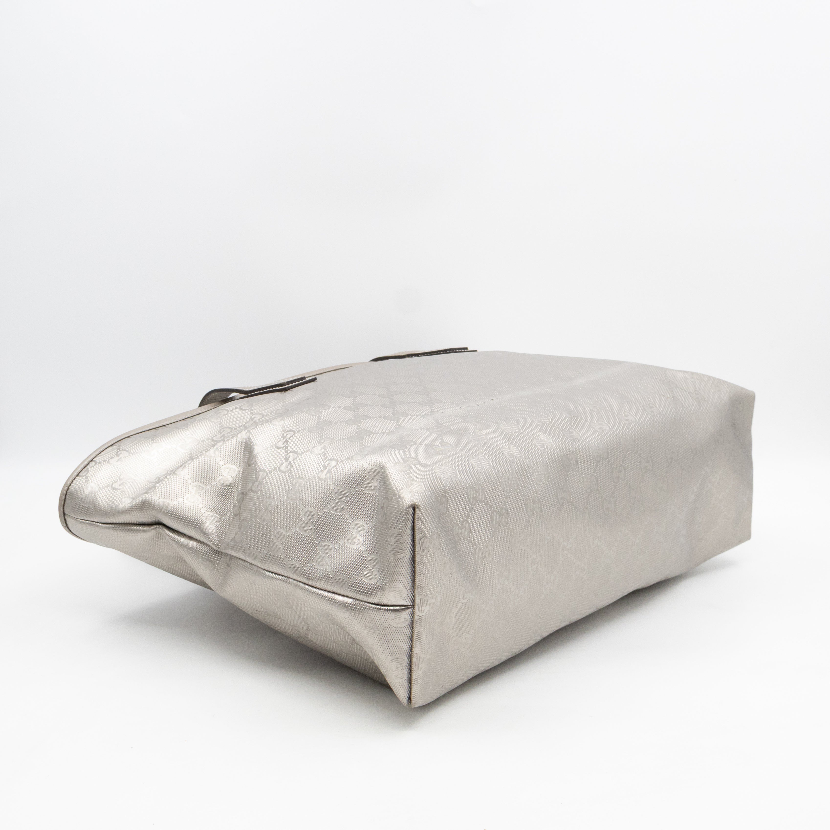 GG Imprime Tote Silver Metallic Coated Canvas