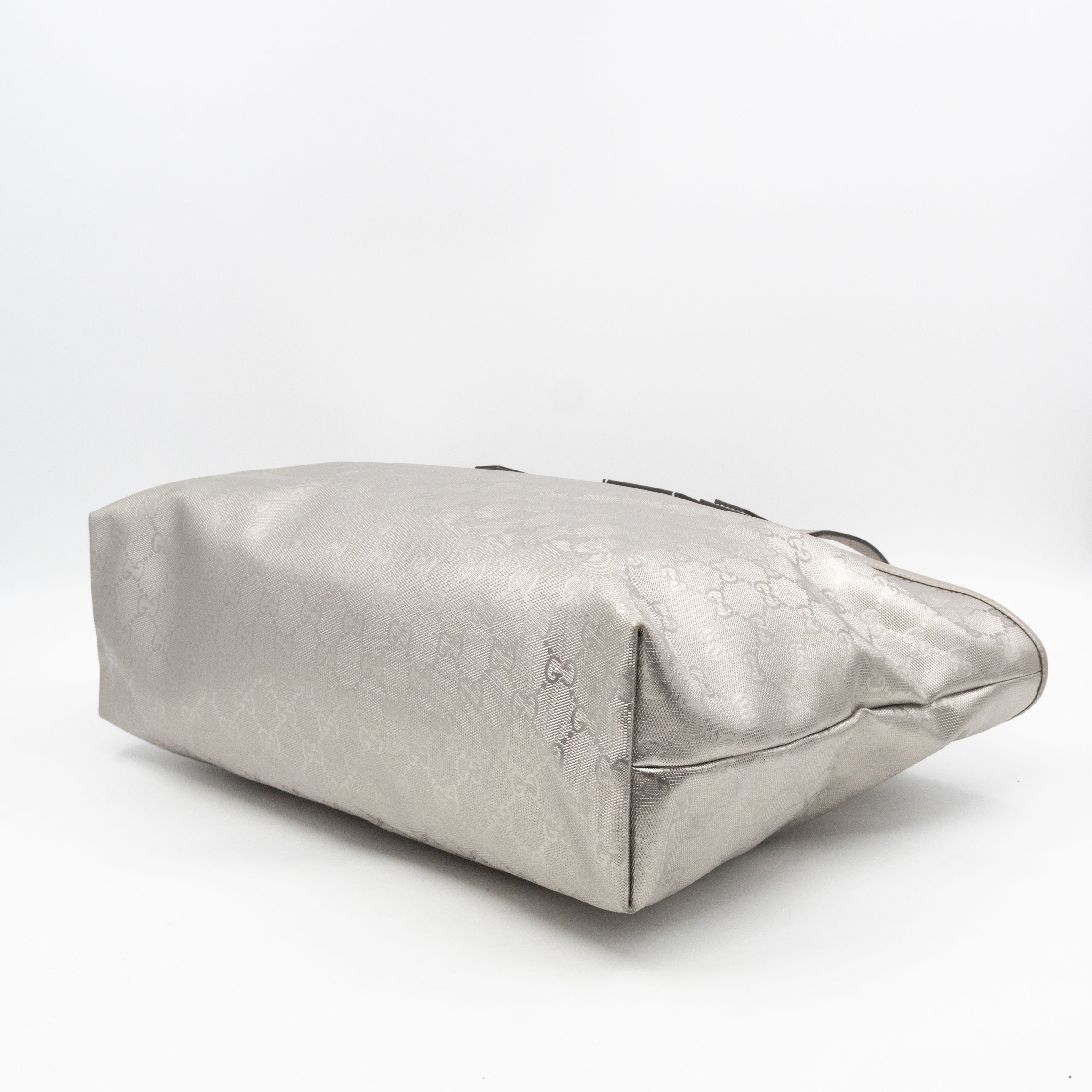 GG Imprime Tote Silver Metallic Coated Canvas