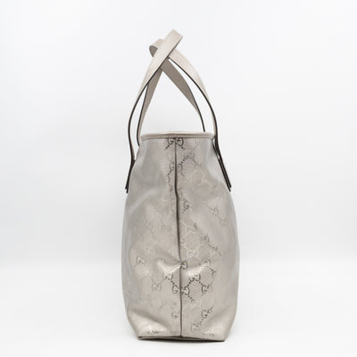 GG Imprime Tote Silver Metallic Coated Canvas