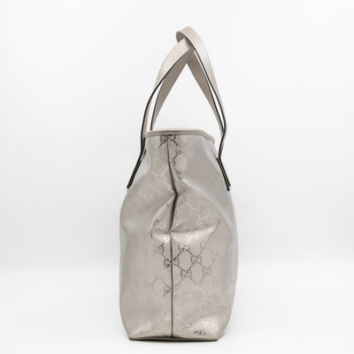 GG Imprime Tote Silver Metallic Coated Canvas