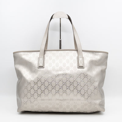 GG Imprime Tote Silver Metallic Coated Canvas