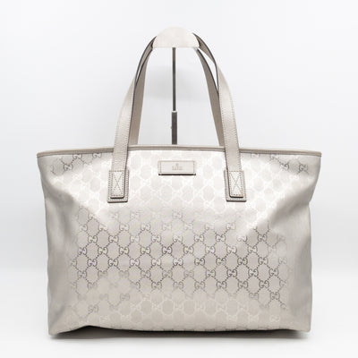 GG Imprime Tote Silver Metallic Coated Canvas