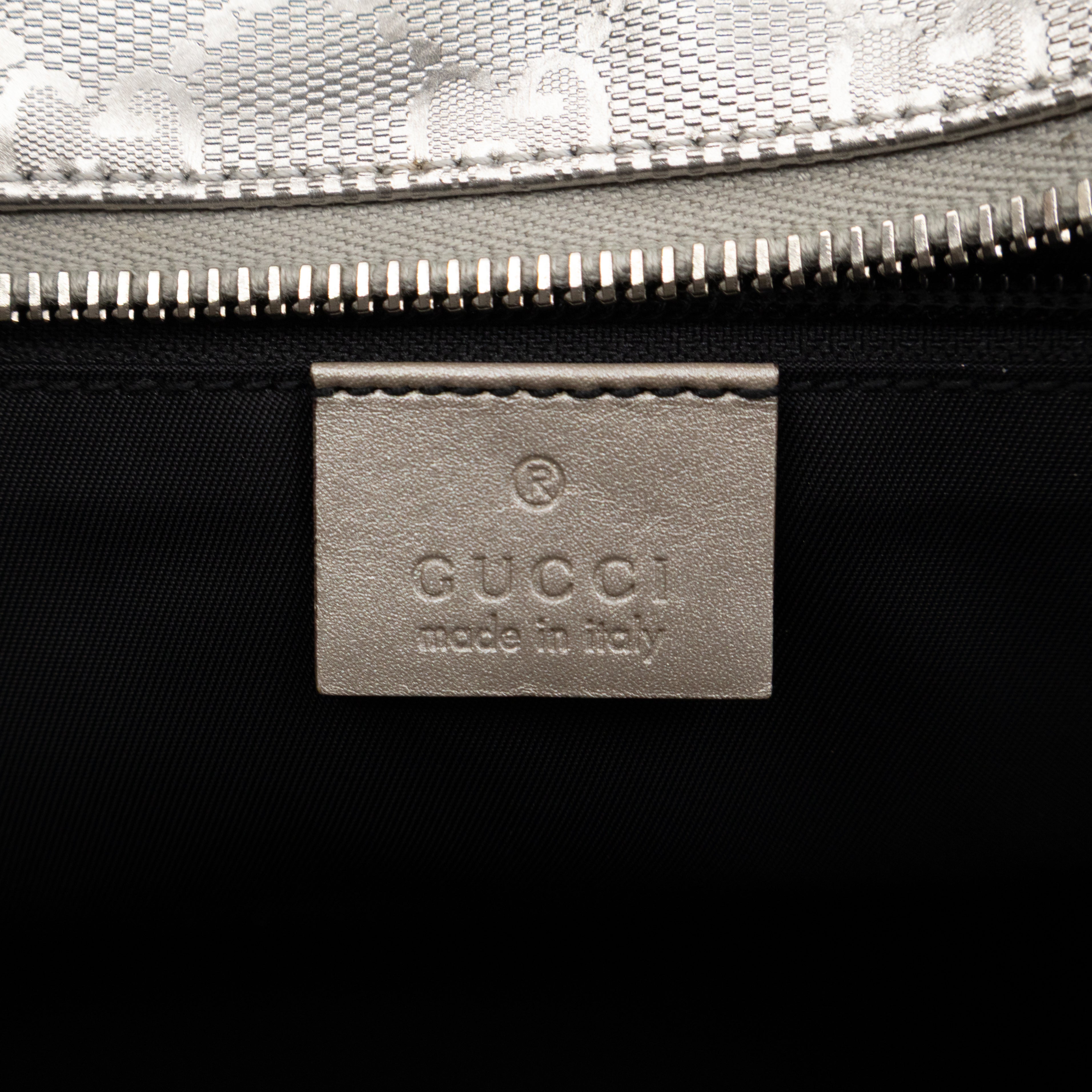 GG Imprime Tote Silver Metallic Coated Canvas