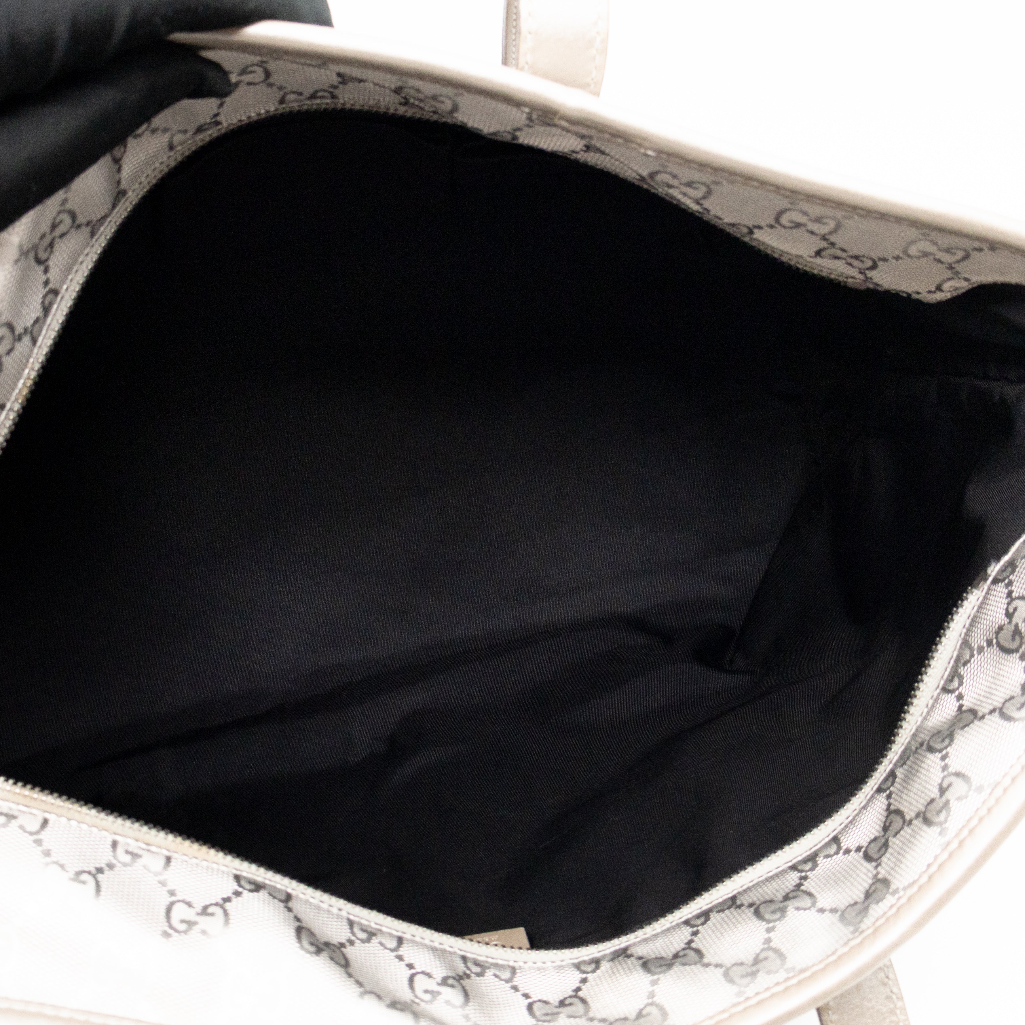 GG Imprime Tote Silver Metallic Coated Canvas