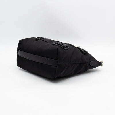 Ricamo Tote Floral Beaded Black Nylon