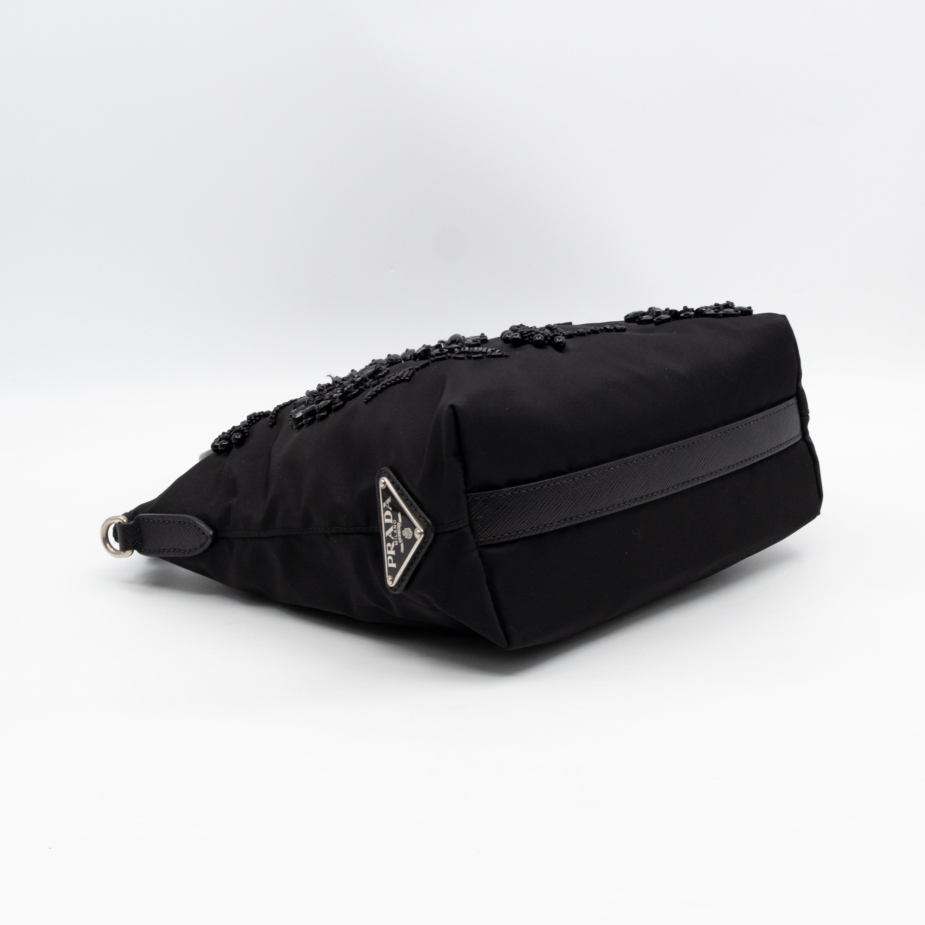 Ricamo Tote Floral Beaded Black Nylon
