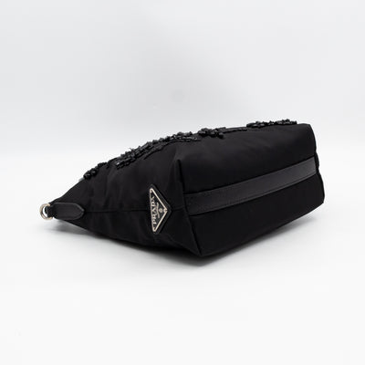 Ricamo Tote Floral Beaded Black Nylon