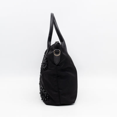 Ricamo Tote Floral Beaded Black Nylon