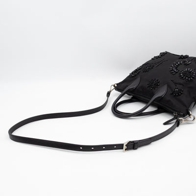 Ricamo Tote Floral Beaded Black Nylon