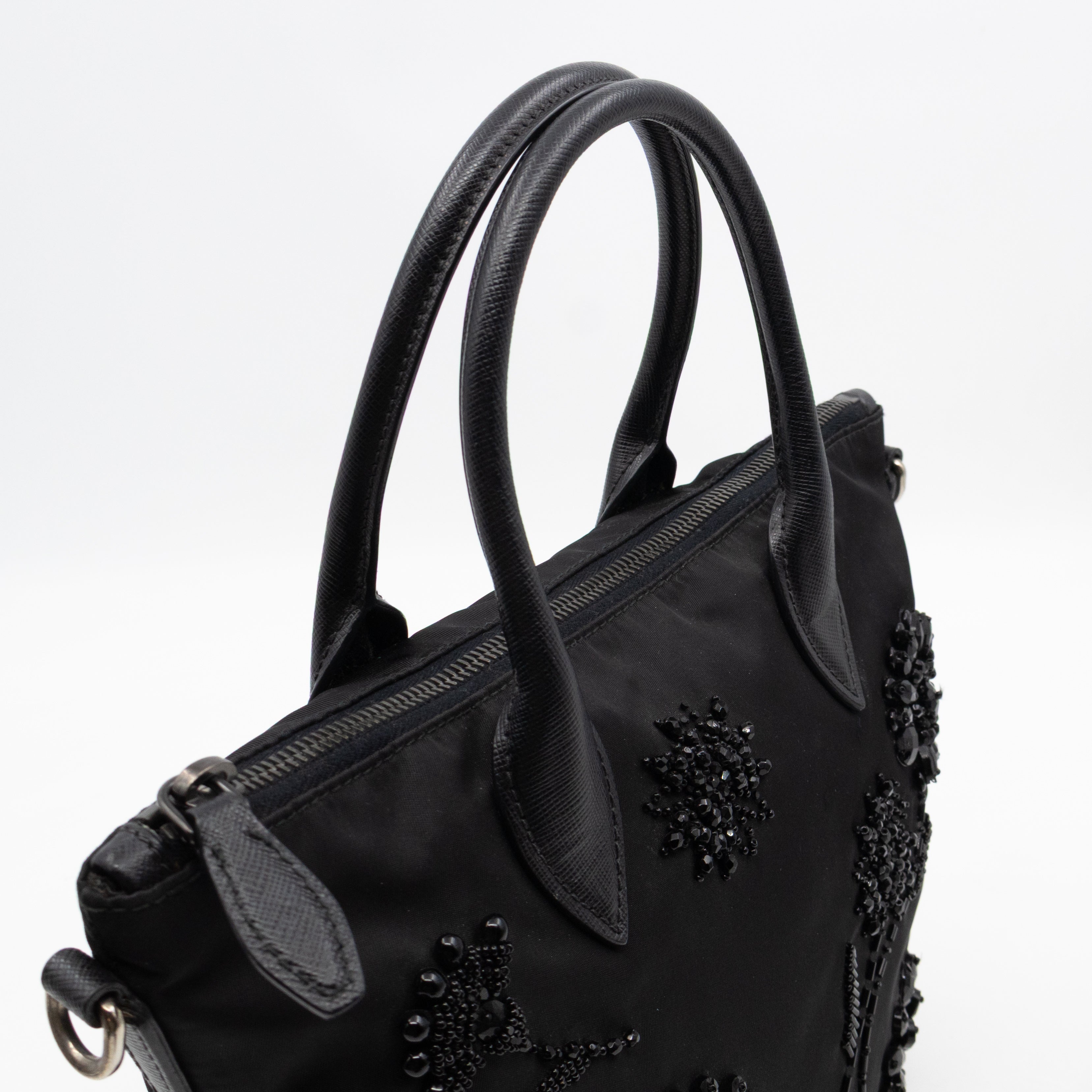 Ricamo Tote Floral Beaded Black Nylon