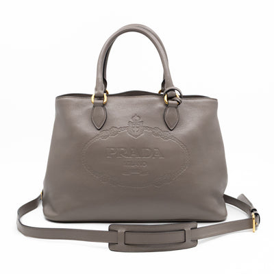 Canapa Tote Bag Logo Embossed Grey Leather