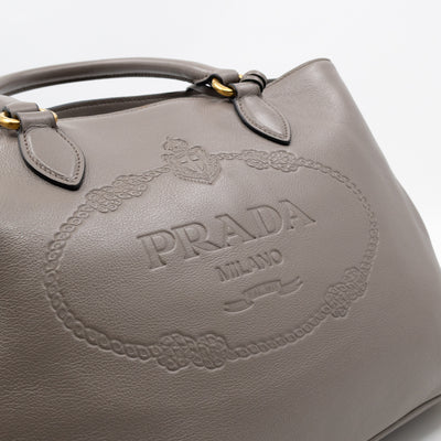 Canapa Tote Bag Logo Embossed Grey Leather
