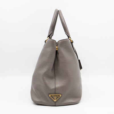 Canapa Tote Bag Logo Embossed Grey Leather