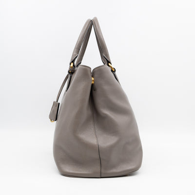 Canapa Tote Bag Logo Embossed Grey Leather