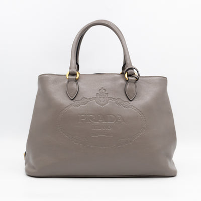 Canapa Tote Bag Logo Embossed Grey Leather