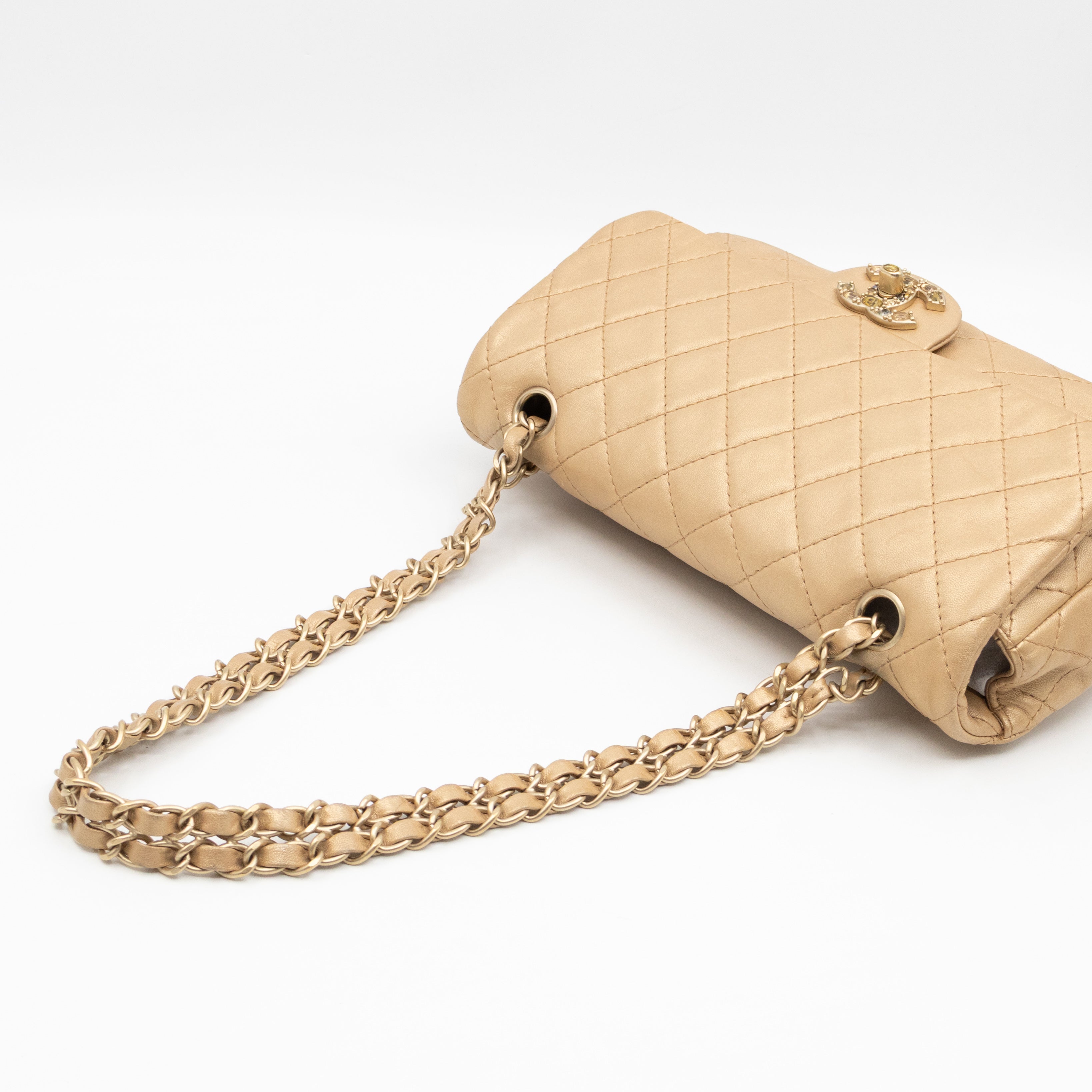 Precious Jewel Flap Bag Medium Gold Lambskin