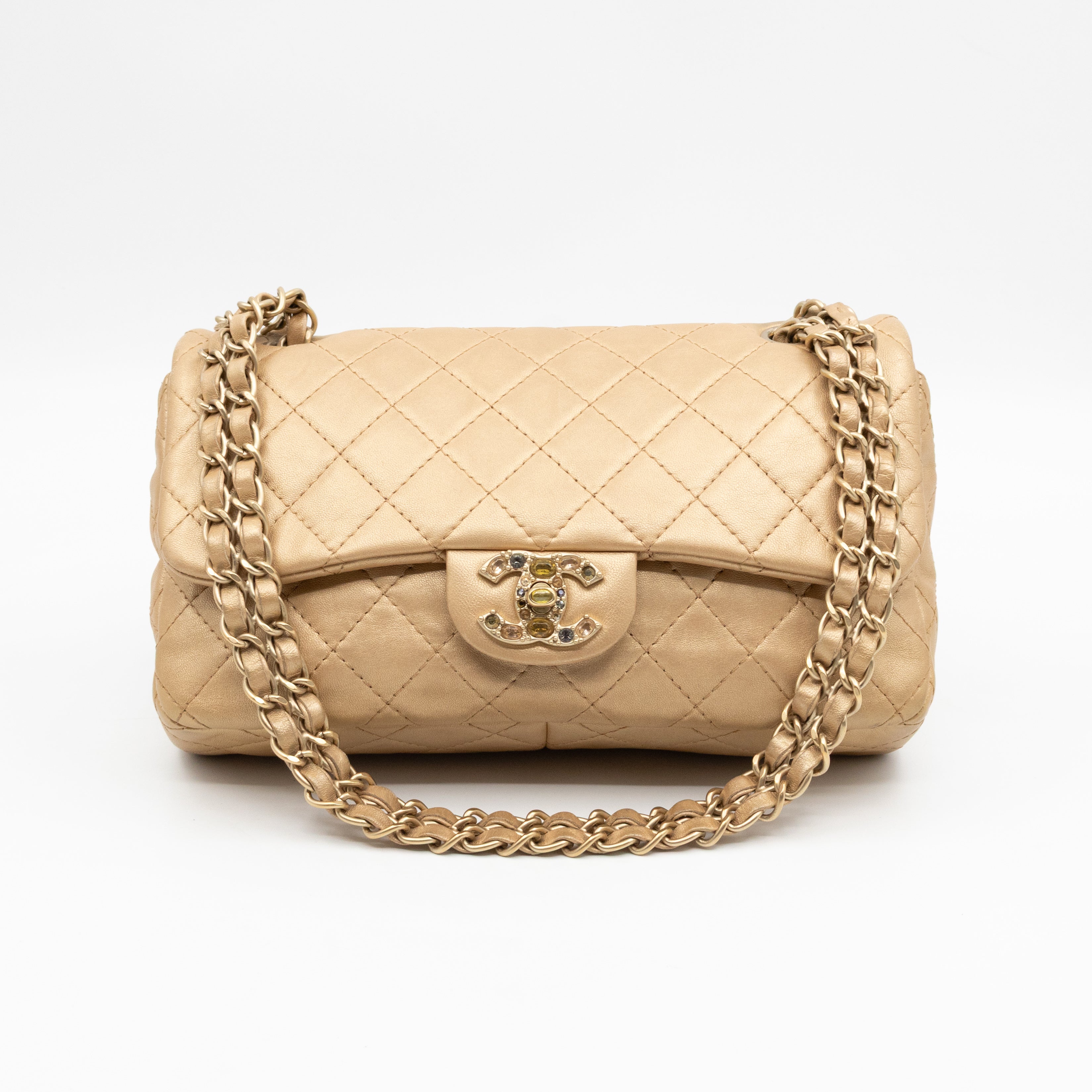 Precious Jewel Flap Bag Medium Gold Lambskin