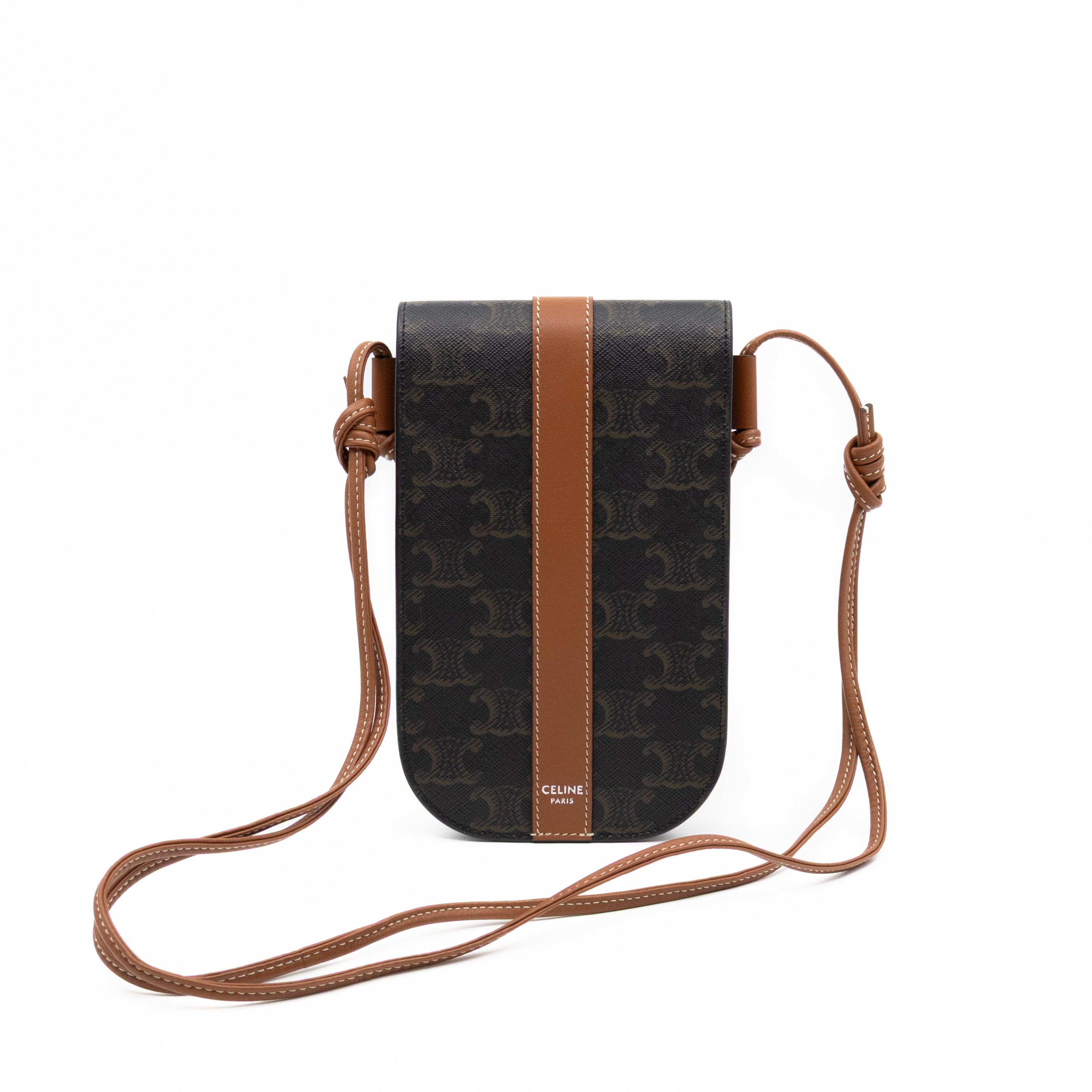 Phone Pouch with Flap Triomphe Canvas Tan Calfskin Leather