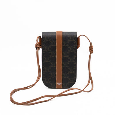 Phone Pouch with Flap Triomphe Canvas Tan Calfskin Leather